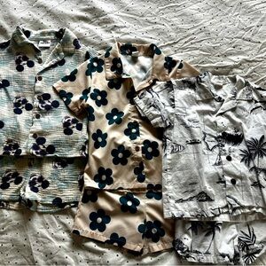 Three sets of Floral Print, Tropical and Mickey Mouse Button Down Sets
